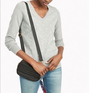 Tommy Hilfiger Gray V Neck Polka Dot Sweater - XS